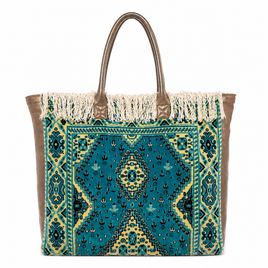 Moroccan Carpet & Leather Boho Tote
