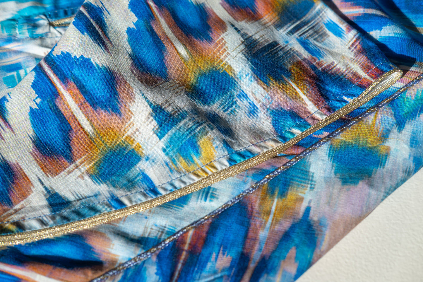 Flowing Cotton Printed Pant with Lurex Trim