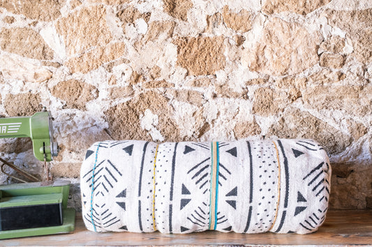 African Textile Decorative Roll Pillow with silk trim