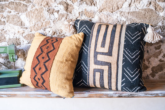 Set of 2 Pillow Covers with Hand Embroidered African Textiles