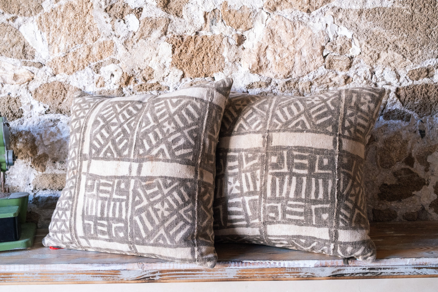 Set of 2 Handprinted African Textile Throw Pillow Covers