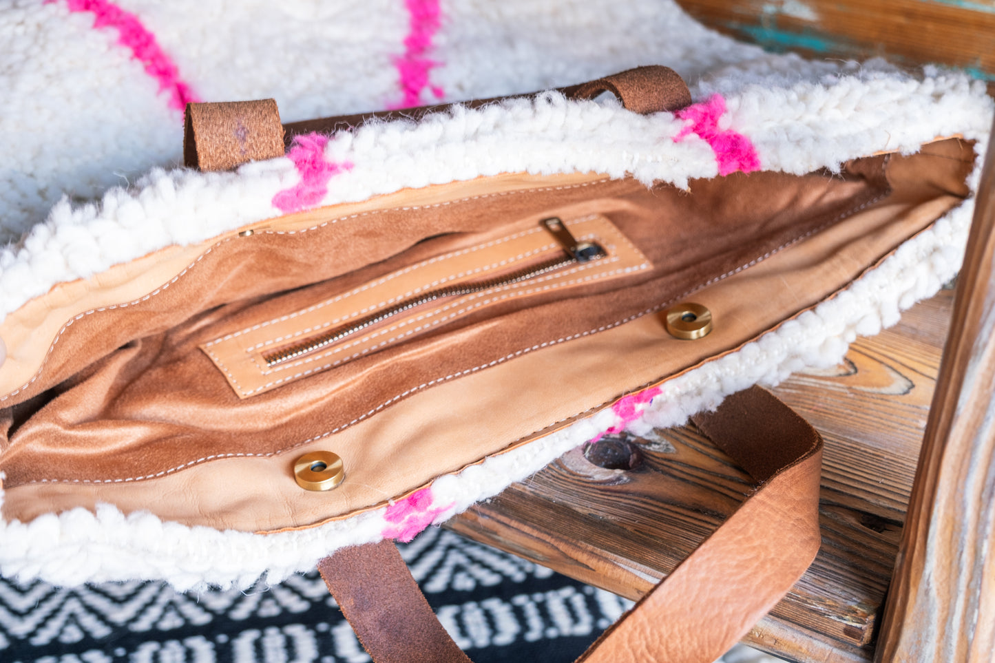 Leather & Beni Ouarain Rug Bag with Leather Straps