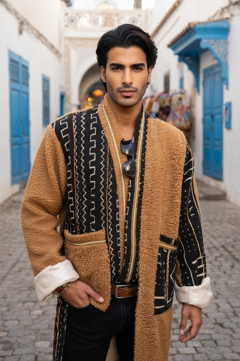 Unisex Boho Up cycled Luxury Moroccan Overcoat with African Textiles