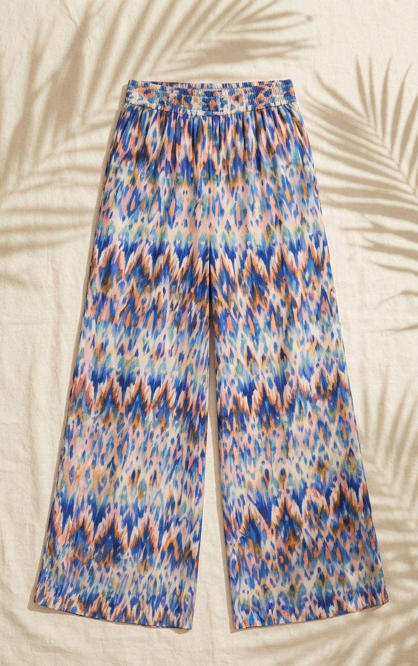 Flowing Cotton Printed Pant with Lurex Trim