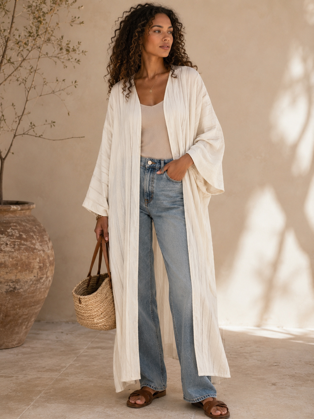 Signature Kaftan Inspired Satin Jacquard Kimono Robe