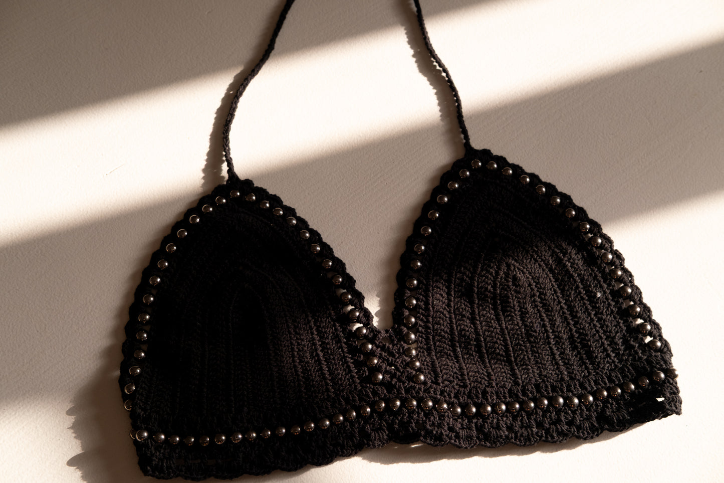 Cotton Crochet Crop Halter Top With Metal Details