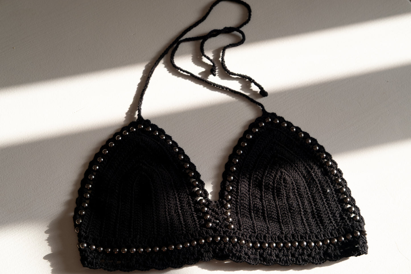 Cotton Crochet Crop Halter Top With Metal Details