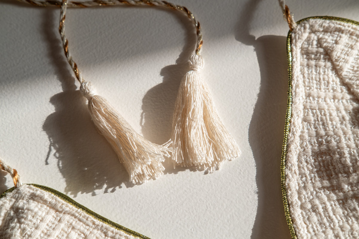 Cotton Chanel Inspired Crop Halter Top With Lurex Trim & Tassels