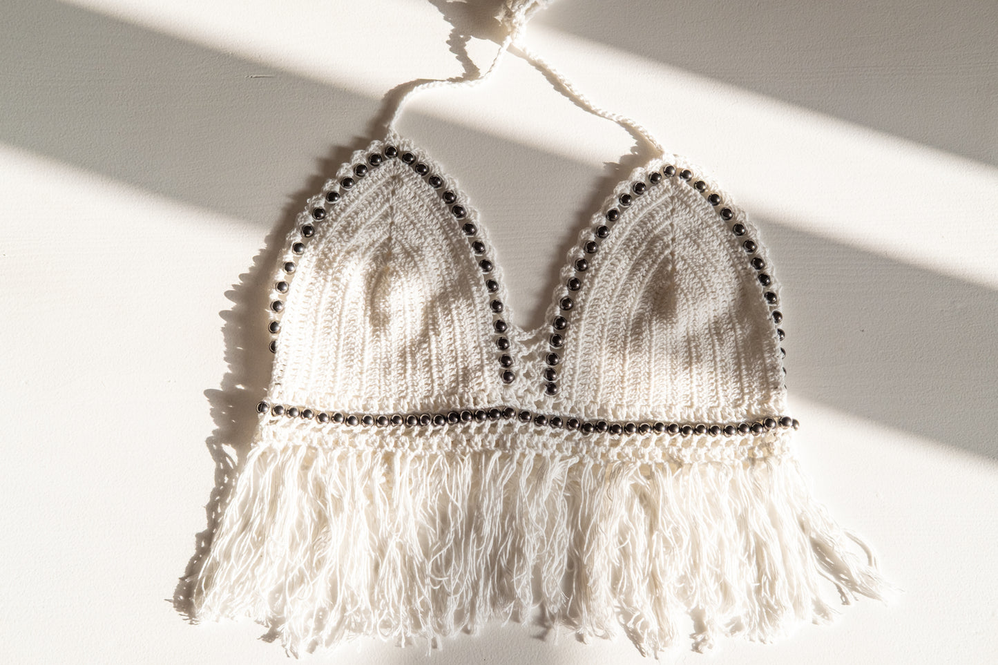 Cotton Crochet Crop Halter Top With Metal Details