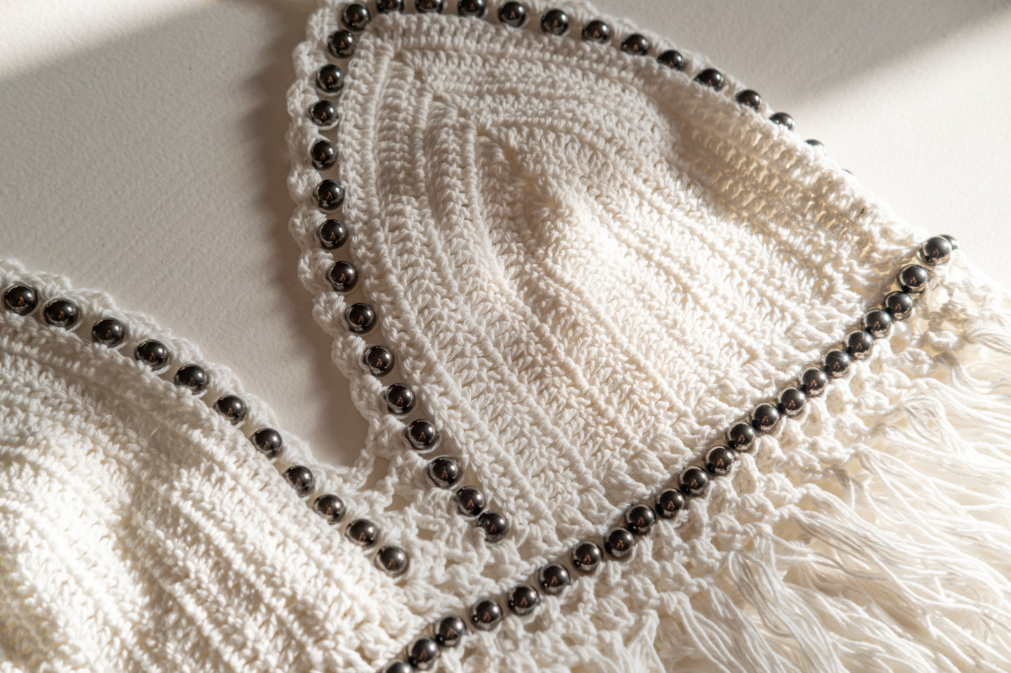 Cotton Crochet Crop Halter Top With Metal Details
