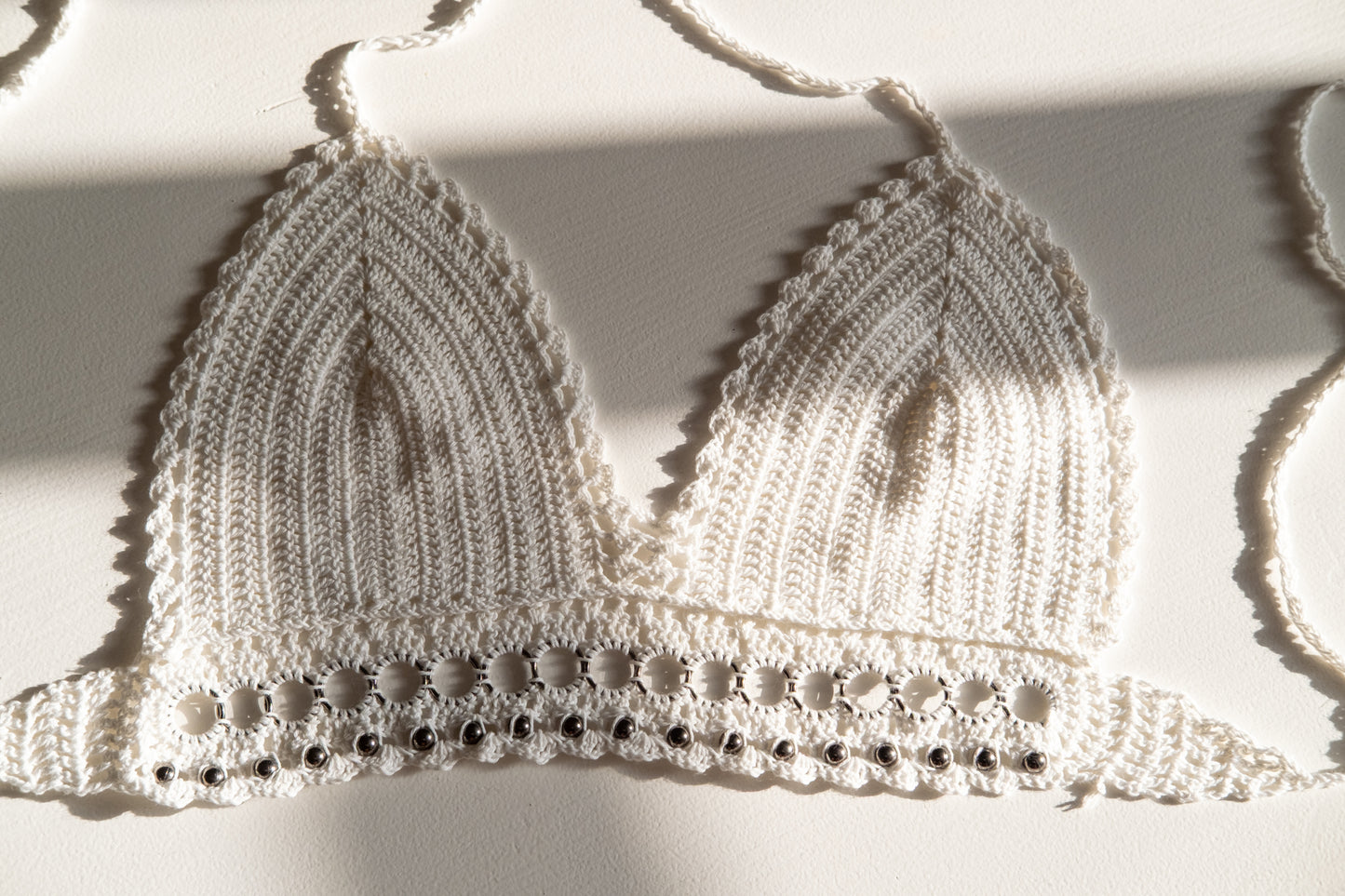 Cotton Crochet Crop Halter Top With Metal Details