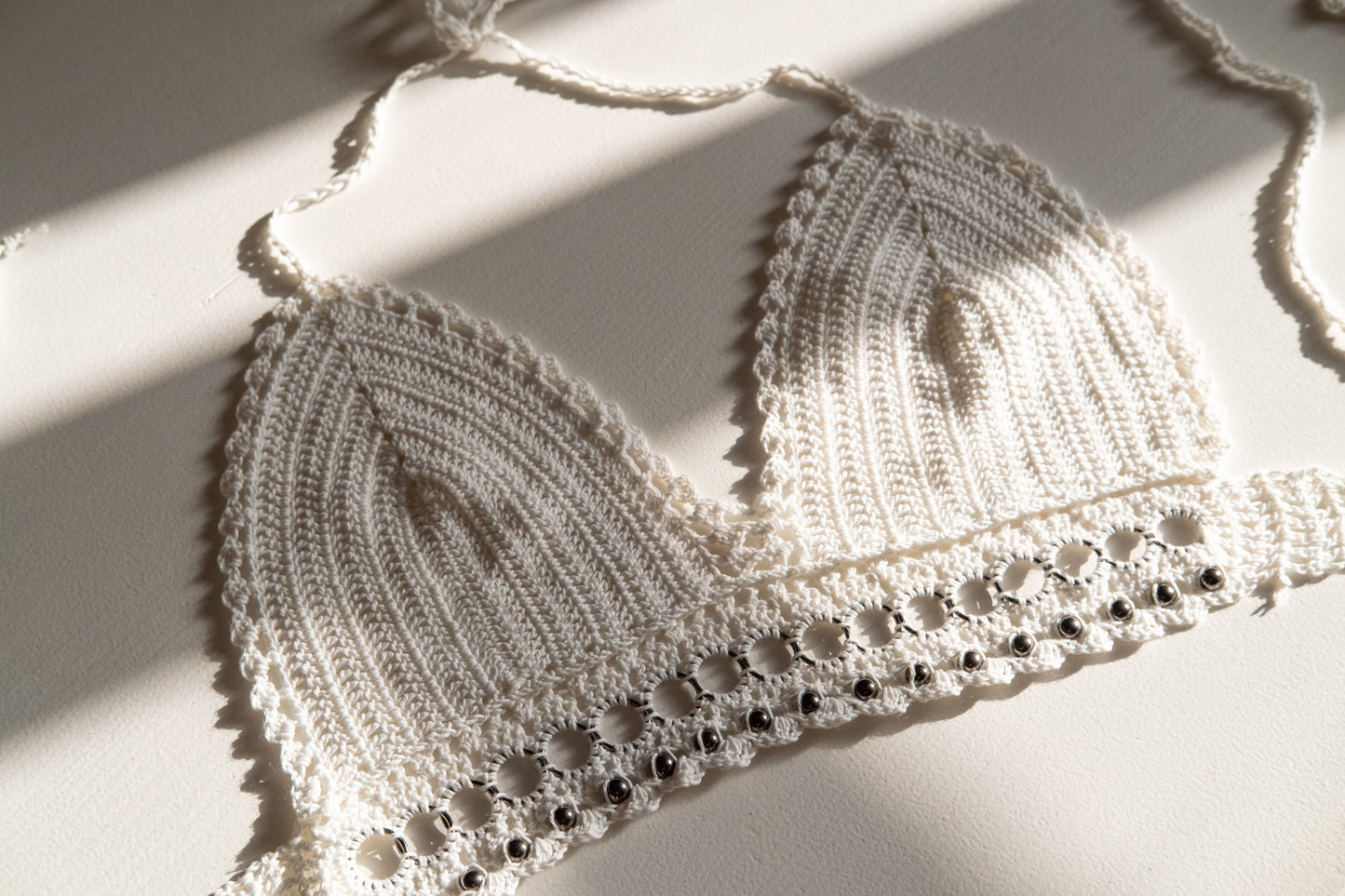 Cotton Crochet Crop Halter Top With Metal Details