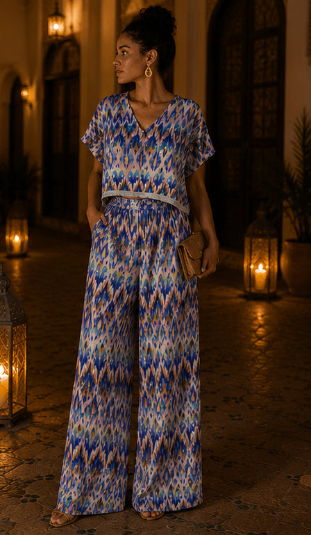Flowing Cotton Printed Pant with Lurex Trim