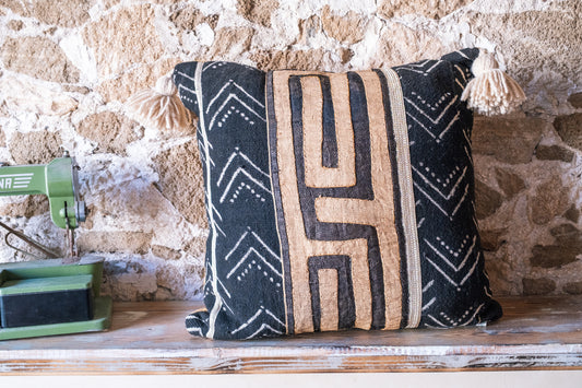 Large Square African Textile Embroidered Throw Pillow