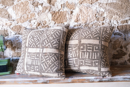 Set of 2 Handprinted African Textile Throw Pillow Covers