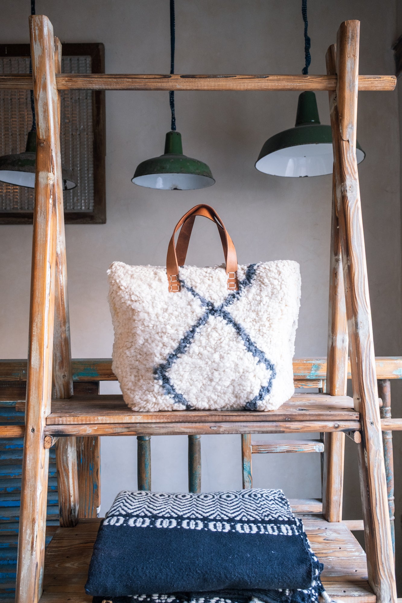 Leather & Beni Ouarain Rug Bag with Leather Straps