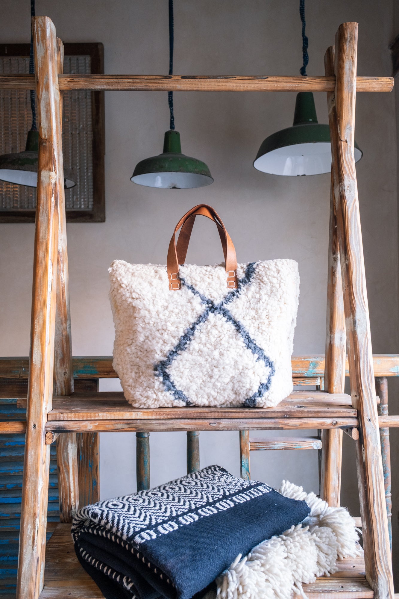 Leather & Beni Ouarain Rug Bag with Leather Straps