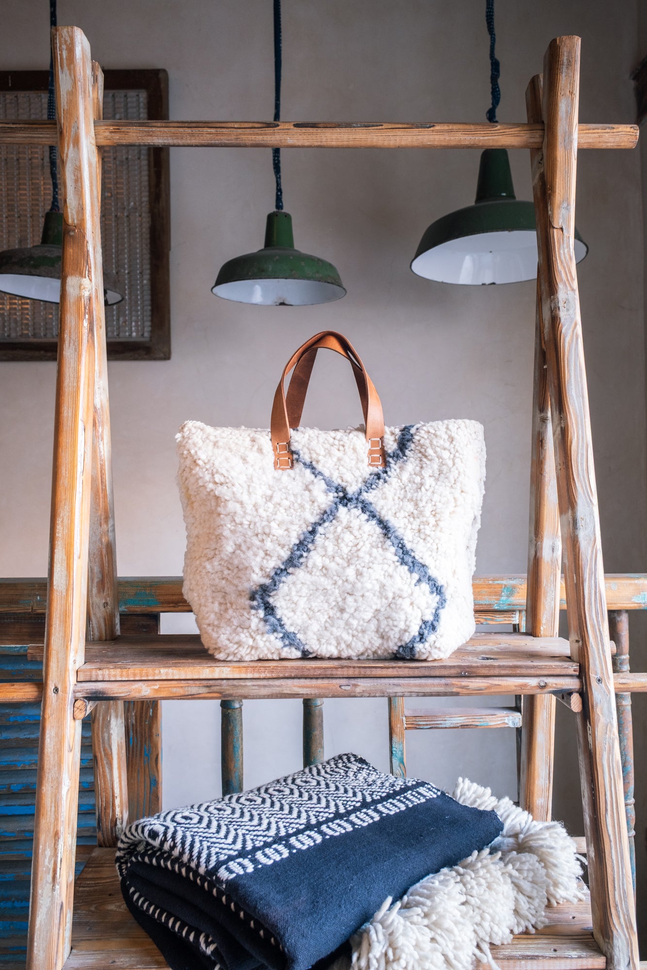 Leather & Beni Ouarain Rug Bag with Leather Straps