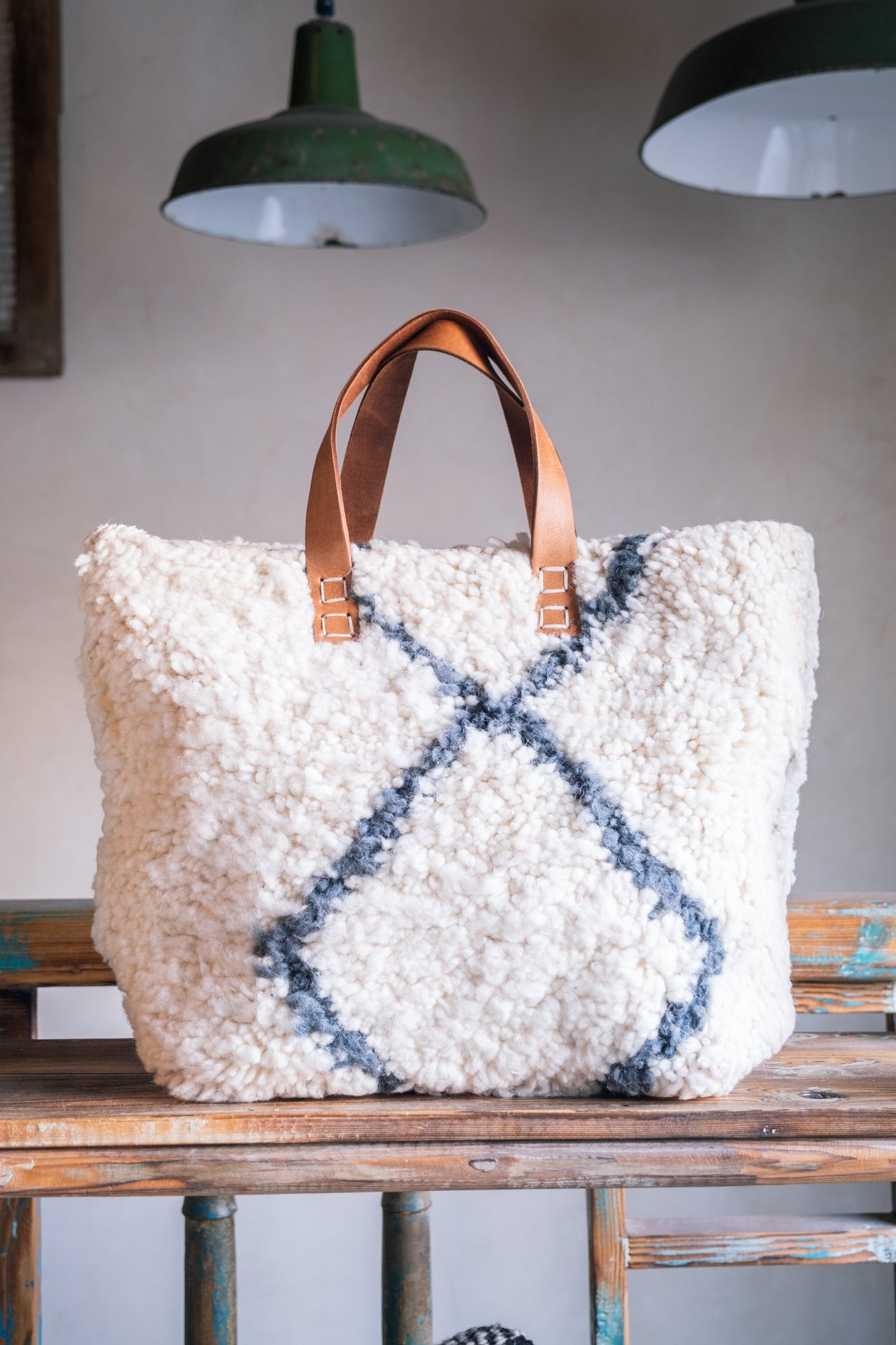 Leather & Beni Ouarain Rug Bag with Leather Straps