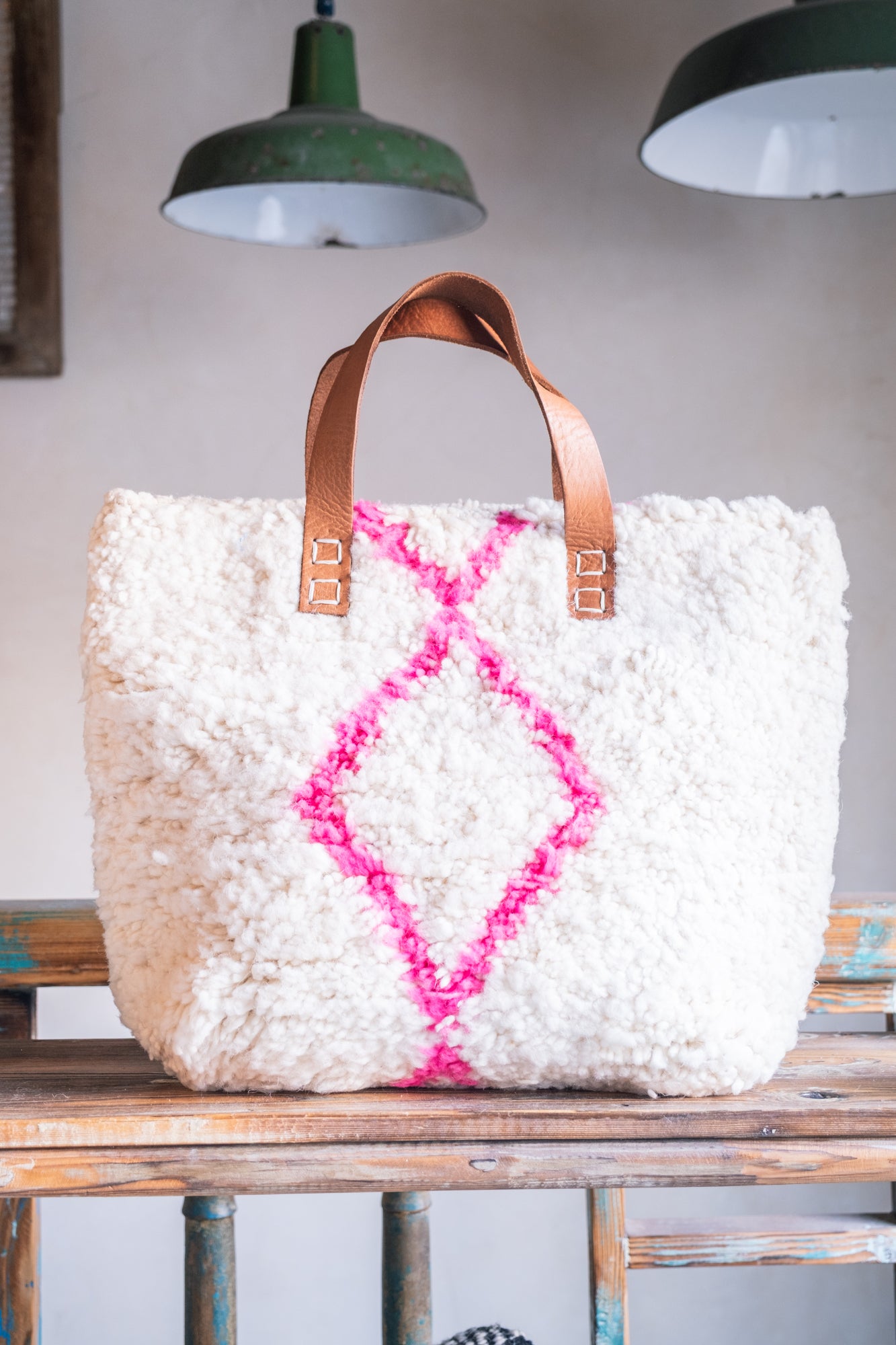 Leather & Beni Ouarain Rug Bag with Leather Straps