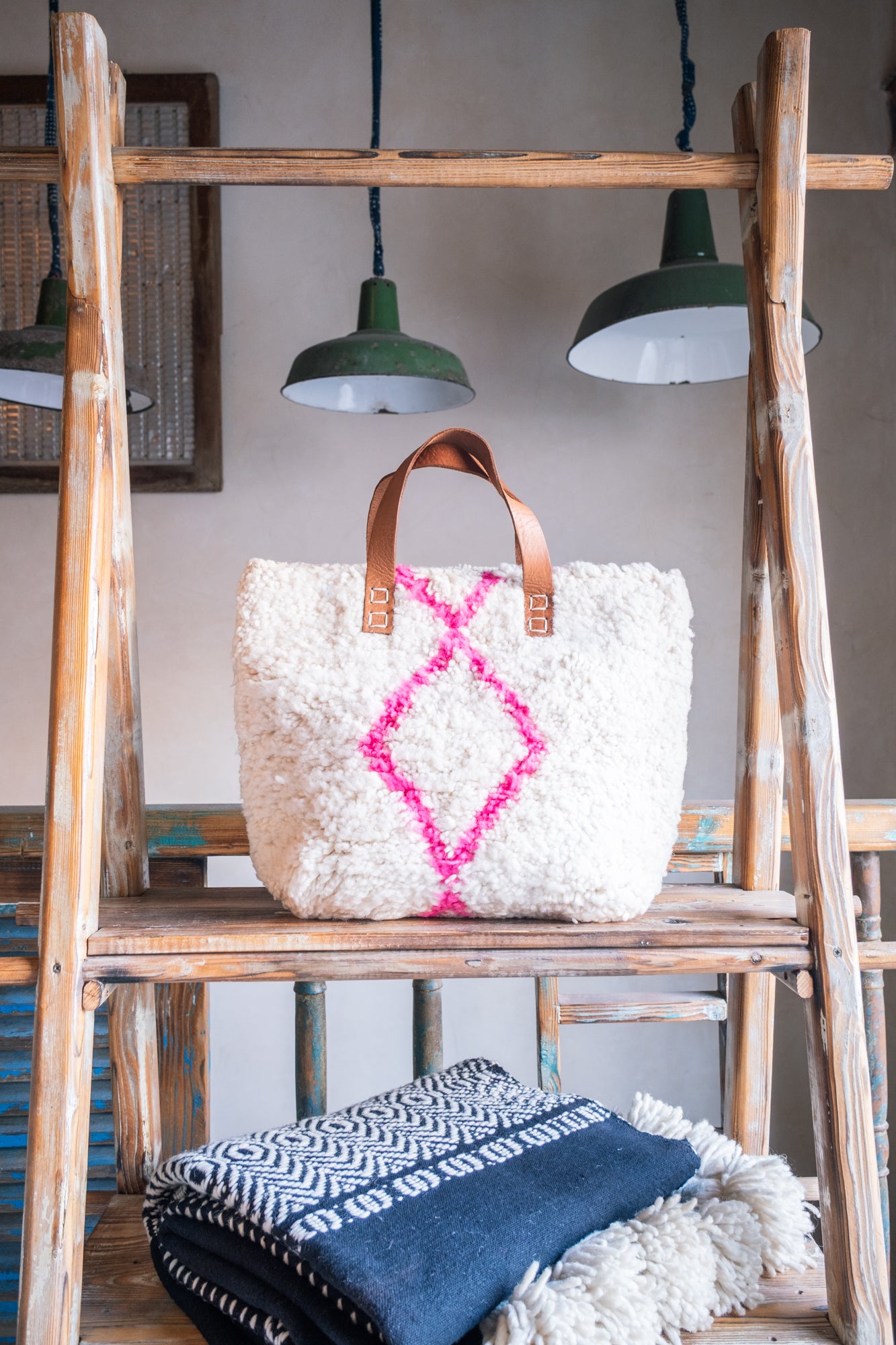 Leather & Beni Ouarain Rug Bag with Leather Straps