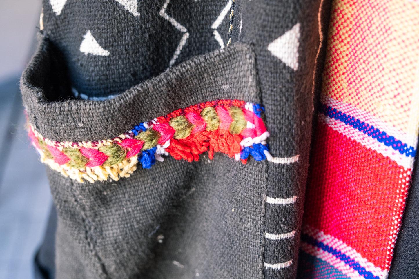 Unisex up-cycled Overcoat with back embroidery panels