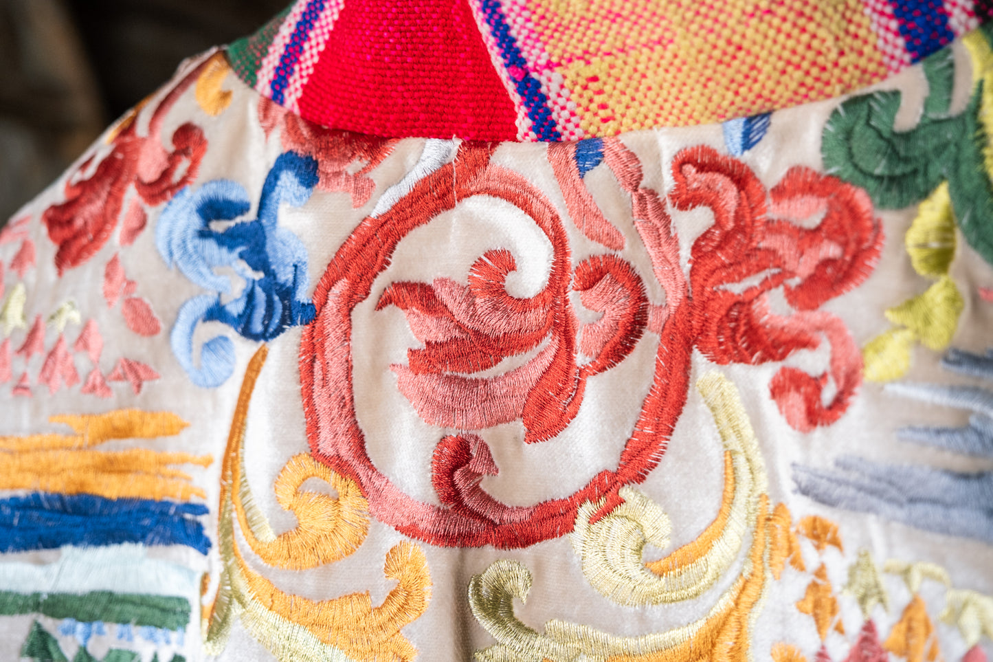 Unisex up-cycled Overcoat with back embroidery panels