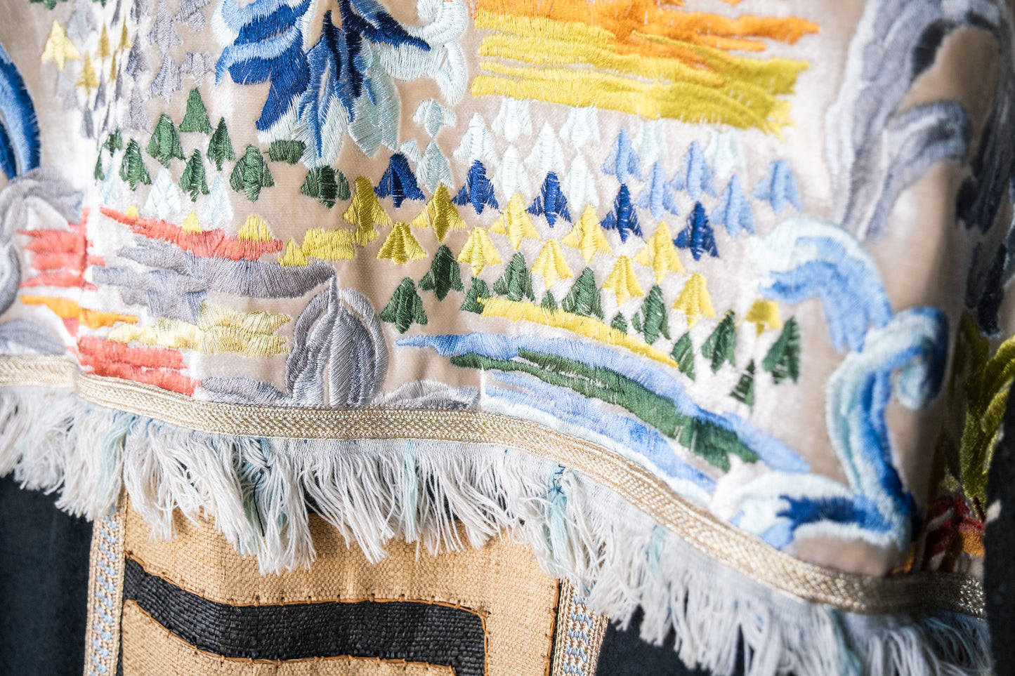 Unisex up-cycled Overcoat with back embroidery panels