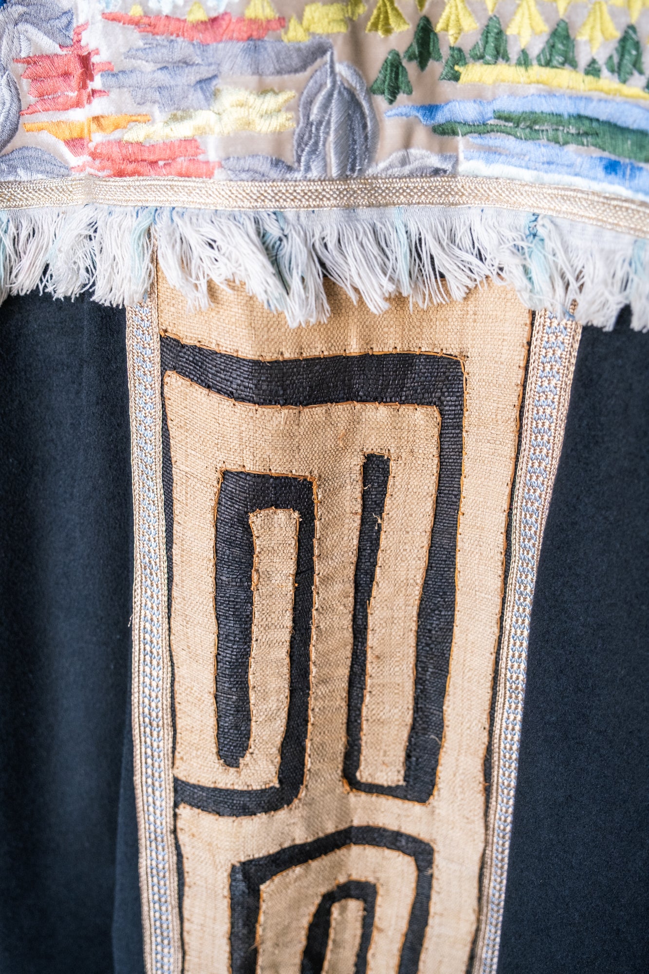 Unisex up-cycled Overcoat with back embroidery panels