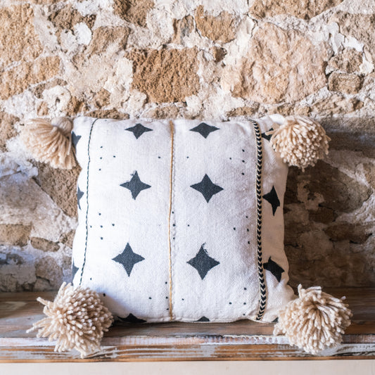 African Textile Throw Pillow Cover with Handmade Tassels