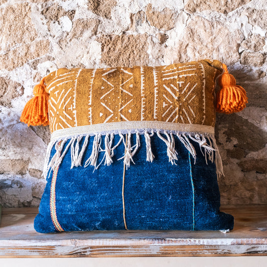 Decorative Throw Pillow with Handmade Tassels