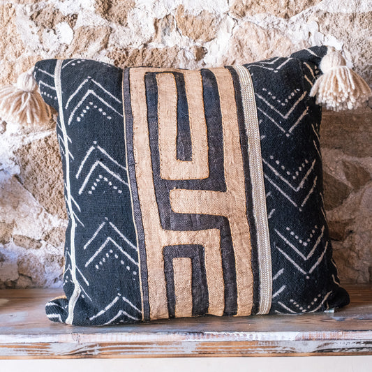 Large Square African Textile Embroidered Throw Pillow