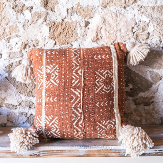 African Textile Pillow Cover with Handmade Tassels